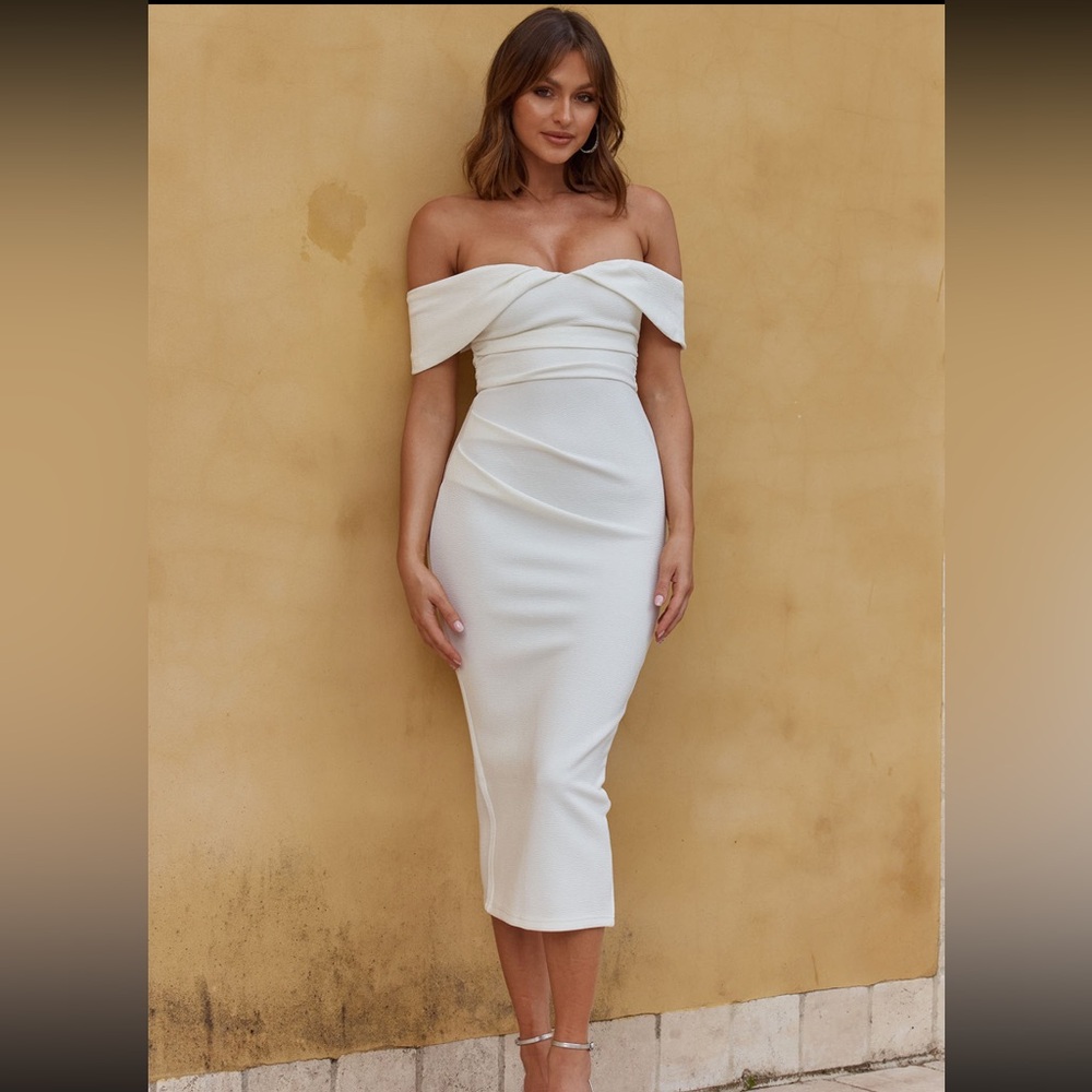 White Off the Shoulder Midi Dress